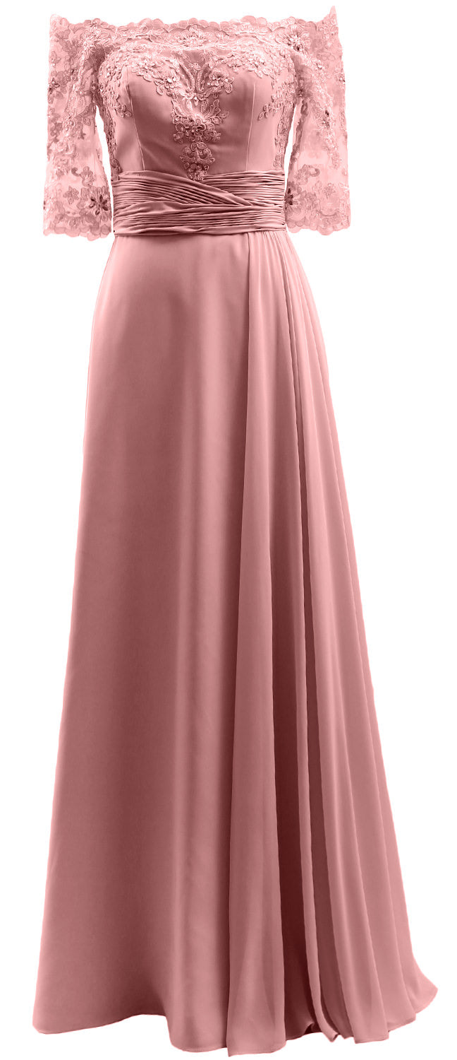 MACloth Damen-Kleid für die Brautmutter, schulterfrei, Spitze, lang, formelles Abendkleid
