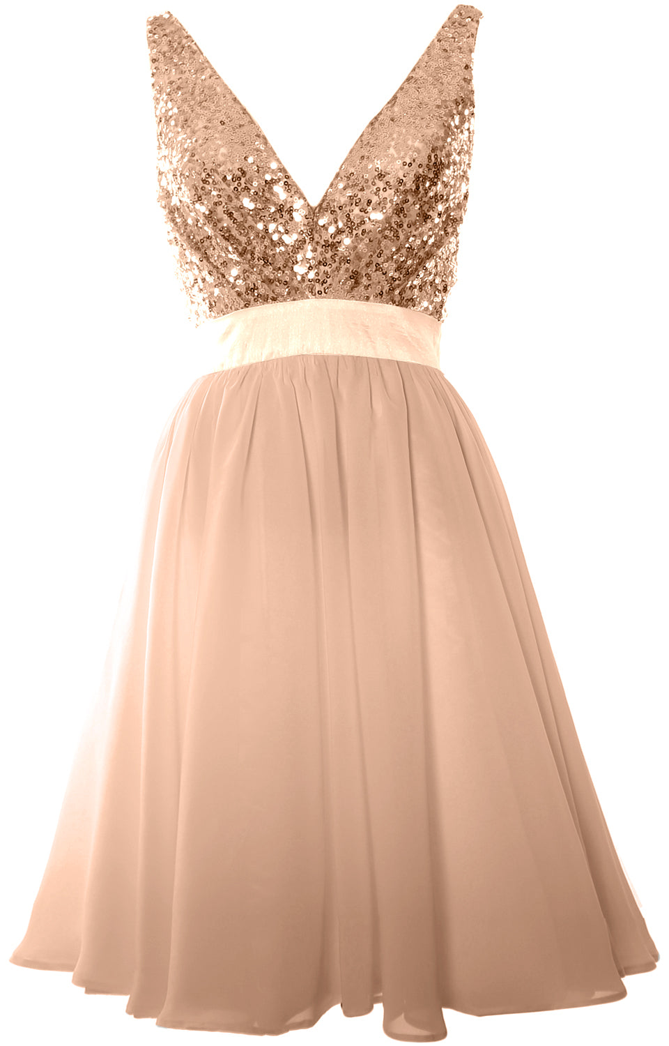 MACloth Short Bridesmaid Dresses Plunge V Neck Sequin Cocktail Party Formal Gown