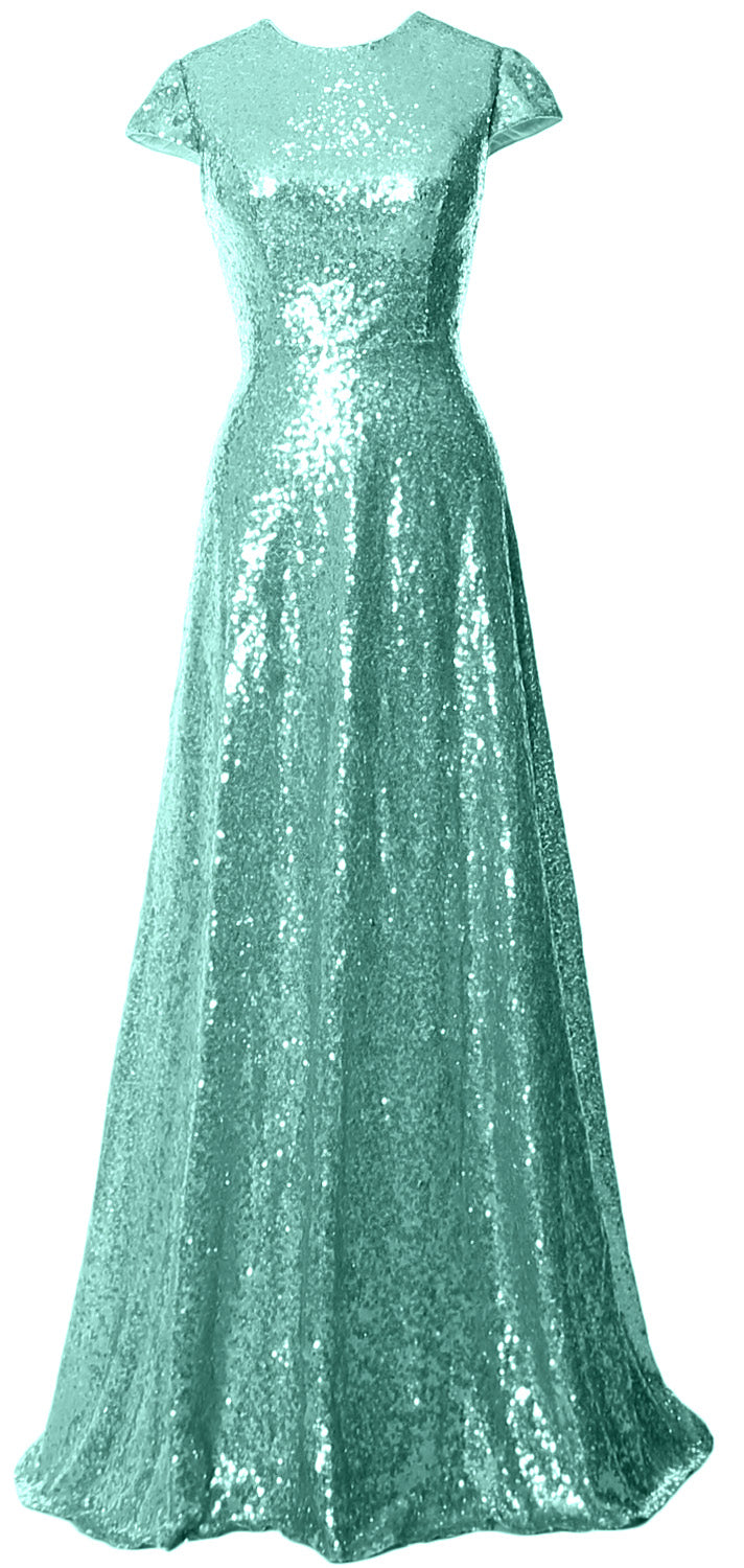 MACloth Women Cap Sleeves Long Sequin Mother Bride Dresses Bridesmaid BD