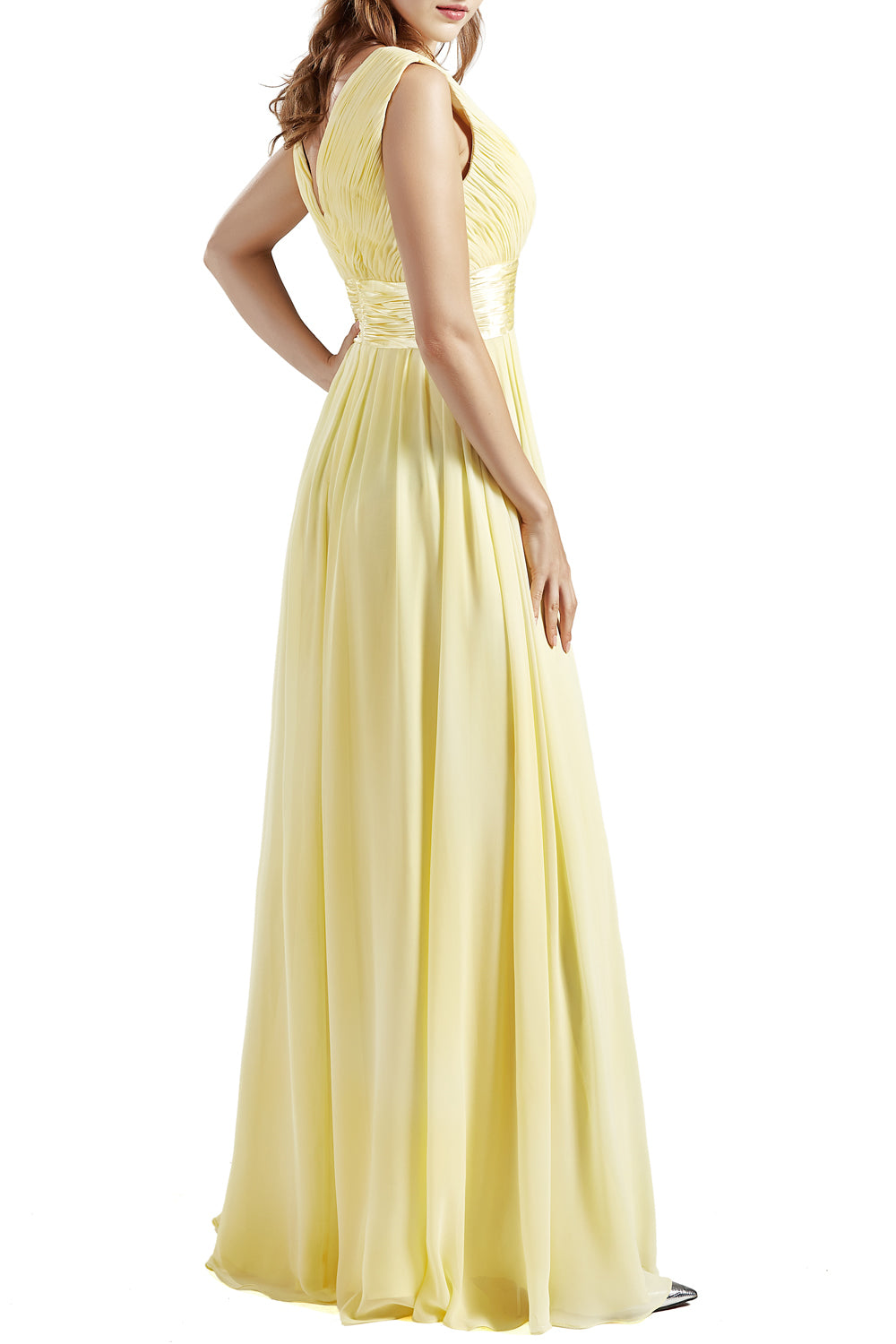 MACloth Damen Langes V-Ausschnitt Chiffon Brautjungfernkleid mit Rüschen BD