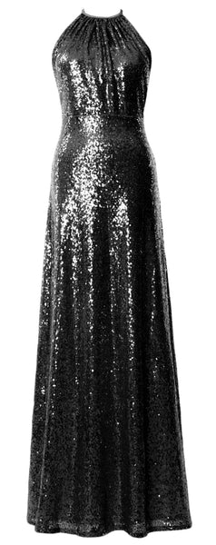 MACloth Women Halter Sequin Long Bridesmaid Dresses Wedding Party Formal Gown