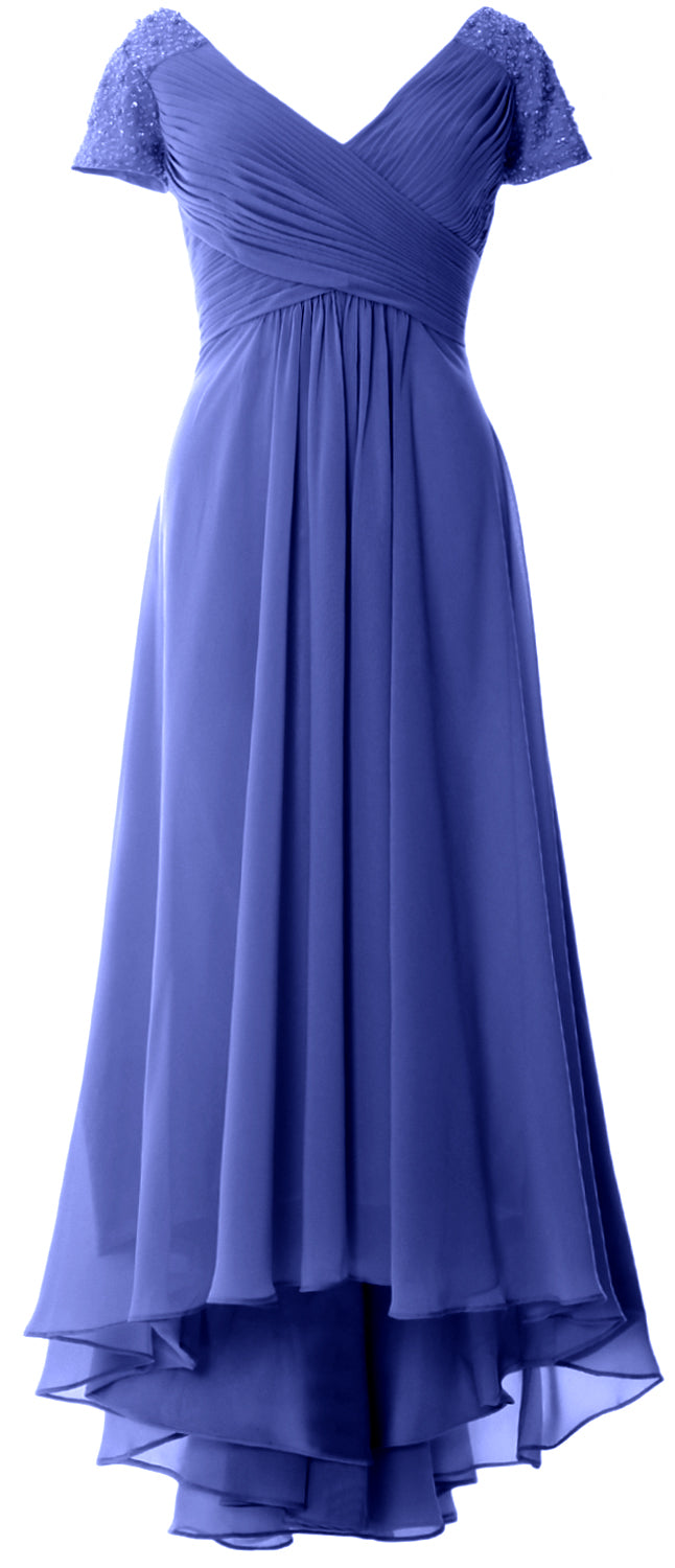 MACloth Mujeres Manga Corta Cuello En V Hi Lo Madre De La Novia Vestidos De Novio Vestido De Noche