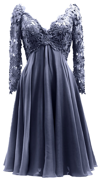 MACloth Women Long Sleeves Short Mother  Bride Dresses V Neck Cocktail Party