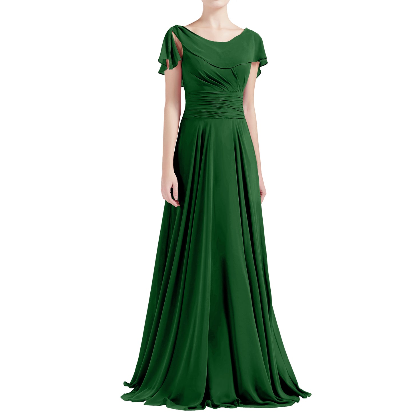 MACloth Damen O-Ausschnitt Rüschen Kurze Ärmel A-Linie Maxikleid Hochzeit Brautjungfernkleid