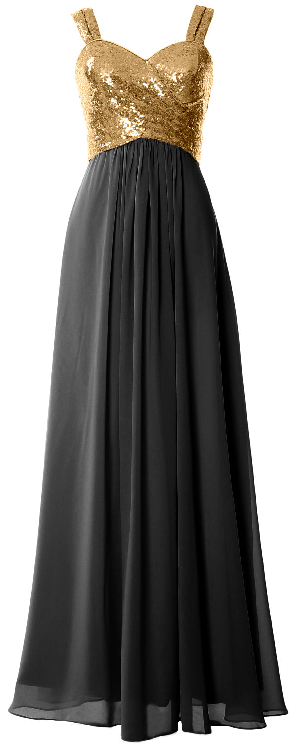 MACloth Women Sequin Chiffon Long Bridesmaid Dress Cowl Back