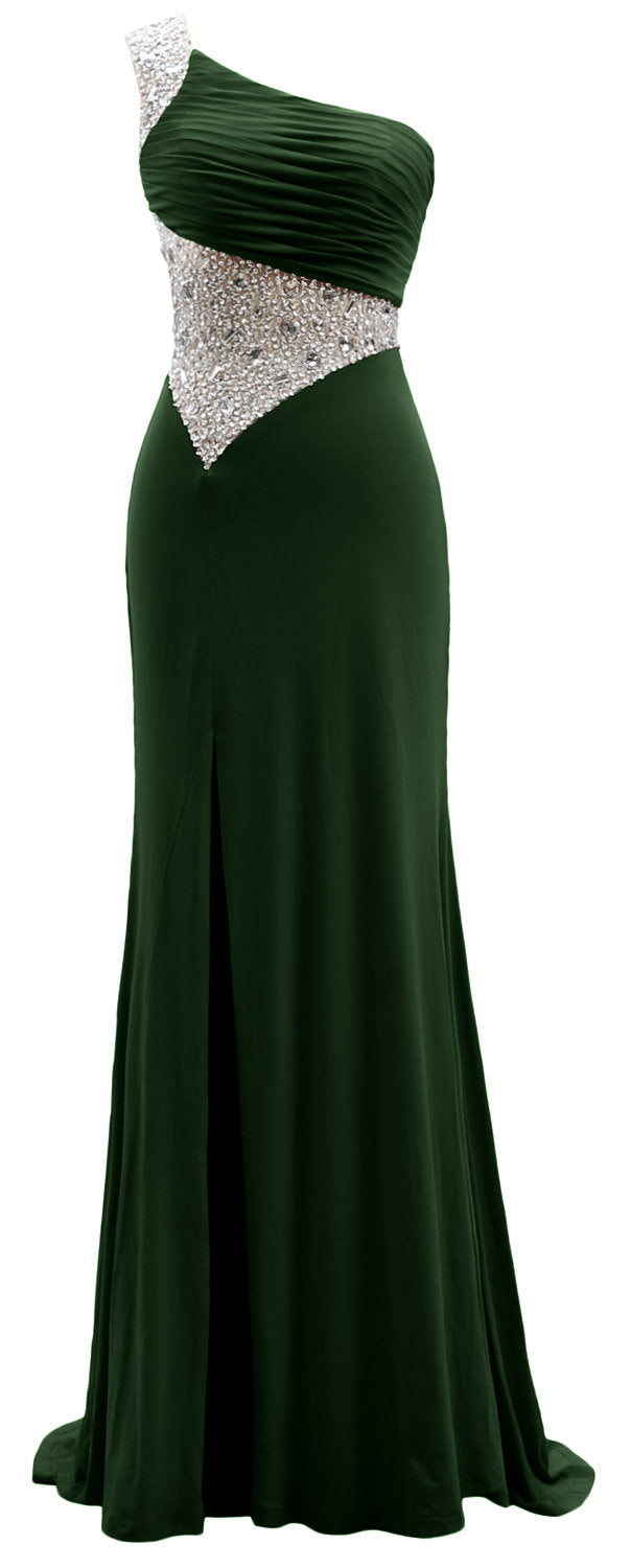 MACloth One Shoulder Prom Dresses with Split Mermaid Jersey Evening Formal Gown