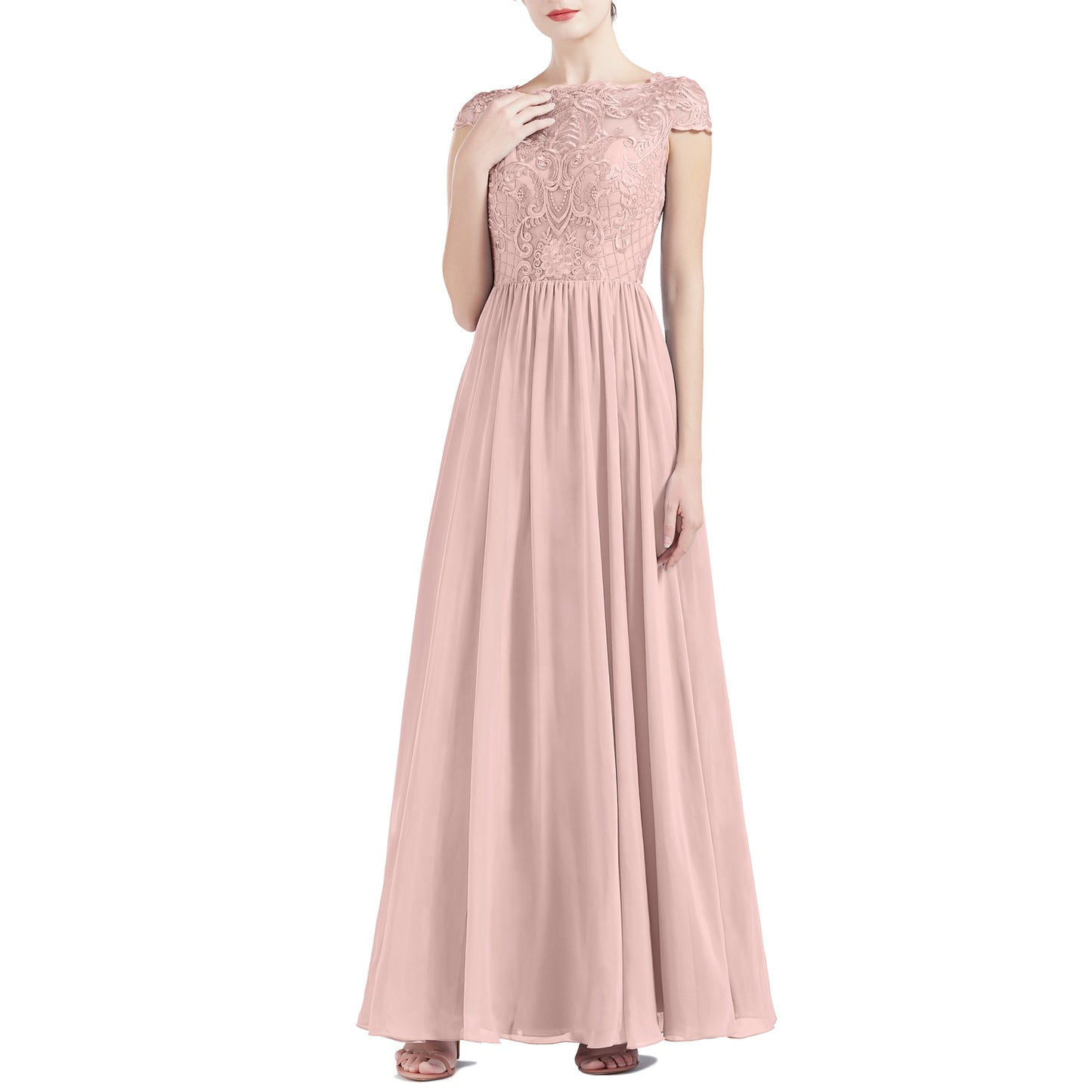 MACloth Women Cap Sleeve Scoop Lace Long Wedding Mother Bride Dresses Formal