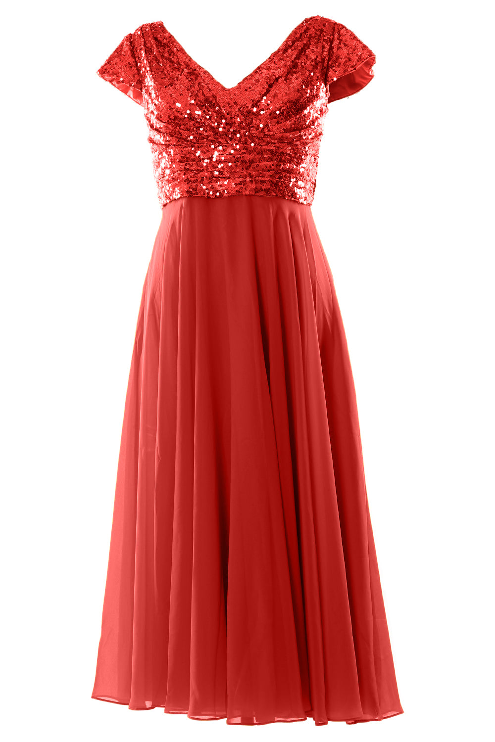 MACloth Damen Kleider für die Brautmutter, wadenlang, Pailletten, Flügelärmel, Brautjungfer