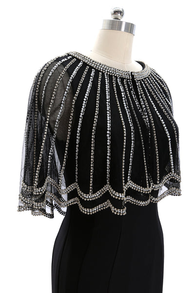MACloth Women Beaded Mother of the Bride Dress with Sheer Cape Evening Gown