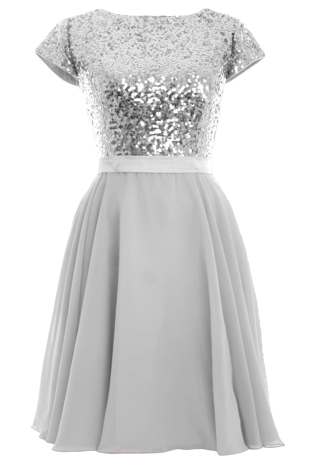 MACloth Vestido de fiesta formal de chifón corto con lentejuelas y mangas cortas para mujer