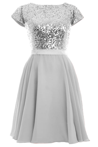 MACloth Women Cap Sleeve Sequin Chiffon Short Birdesmaid Dress Formal Party Gown