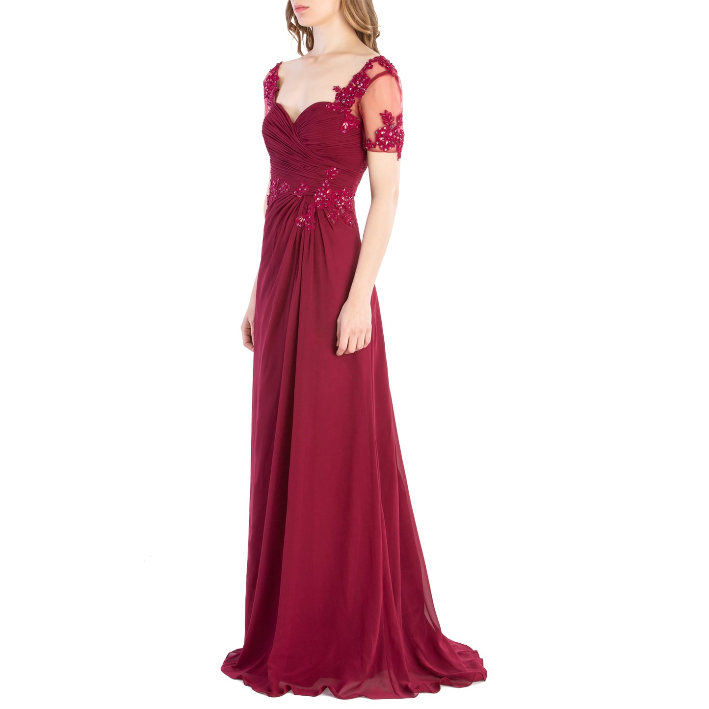 MACloth Women Vintage Short Sleeves Long Wedding Mother Bride Bridesmaid Dresses