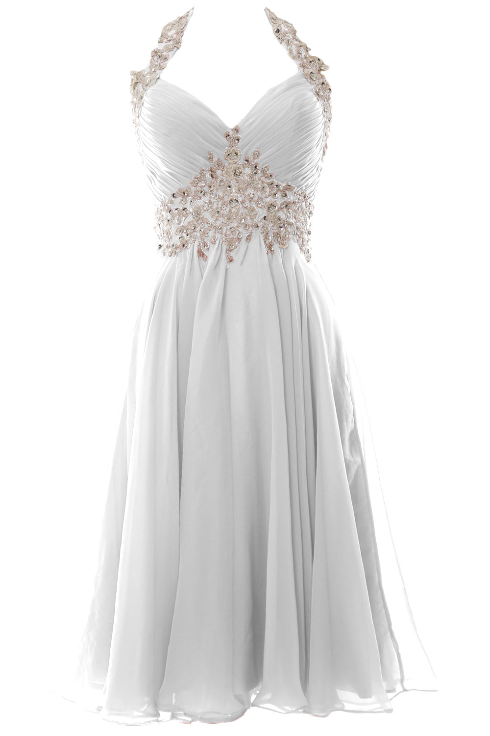 MACloth Damen Neckholder Kurz Spitze Perlenbesetztes Kleid für Hochzeitsgäste Homecoming