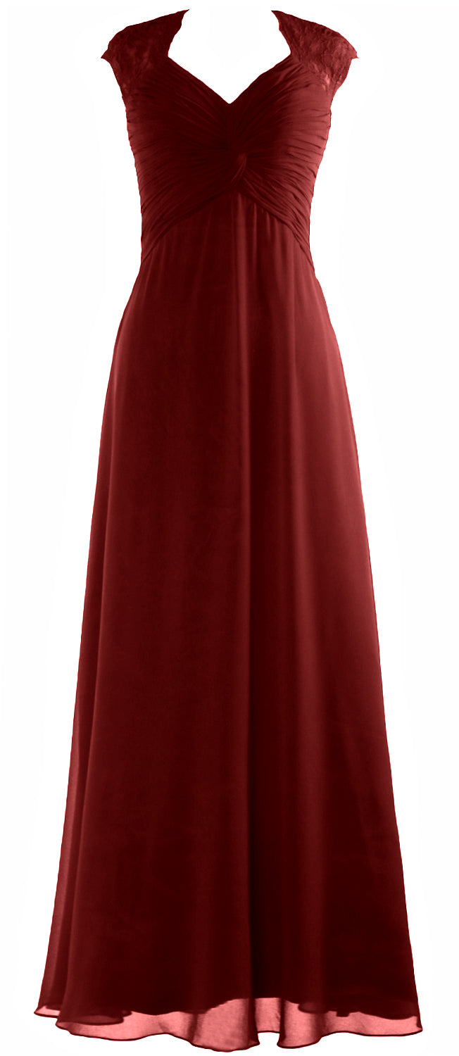 MACloth Women Cap Sleeve Lace Long Prom Dress Chiffon Wedding Party Formal Gown