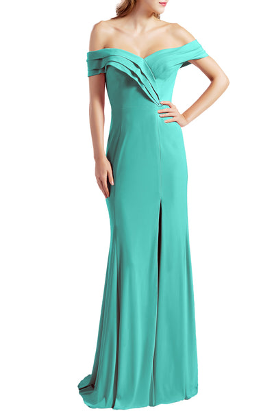 MACloth Women Prom Dresses with Side Split Off the Shoulder Formal Evening Gown