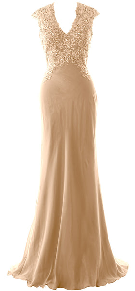 MACloth Women Mother of Bride Dresses Mermaid V Neck Lace Evening Formal Gown