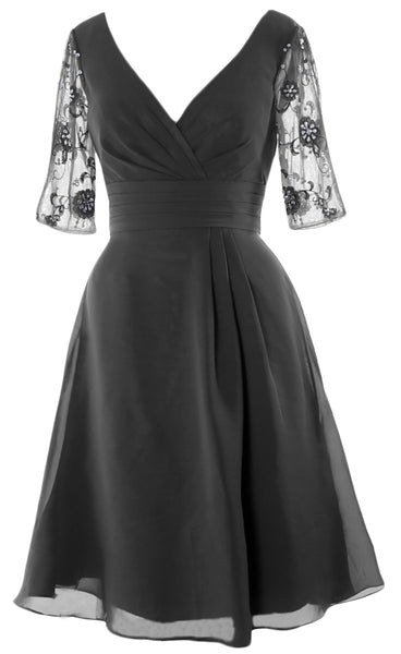 MACloth Mother of Bride Short Dresses Half Sleeves V Neck Cocktail