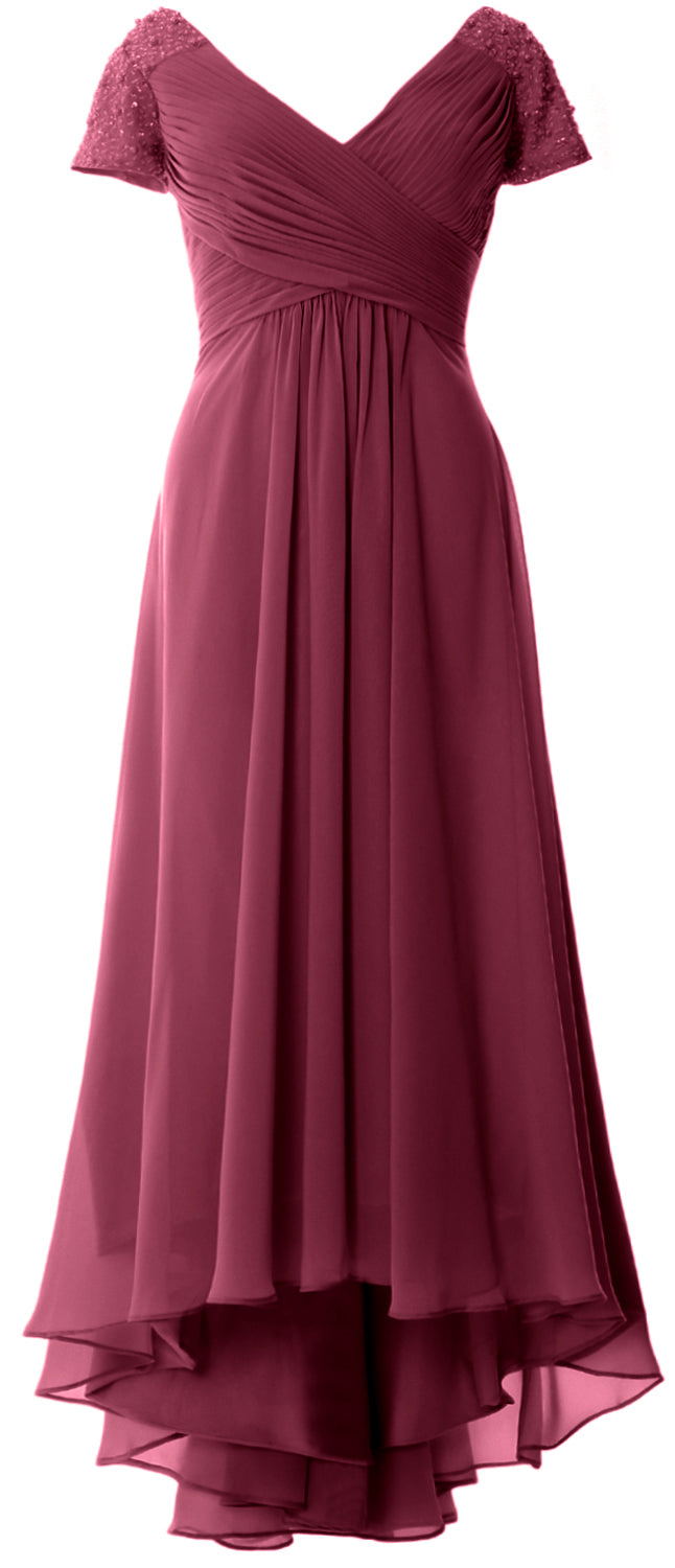 MACloth Mujeres Manga Corta Cuello En V Hi Lo Madre De La Novia Vestidos De Novio Vestido De Noche