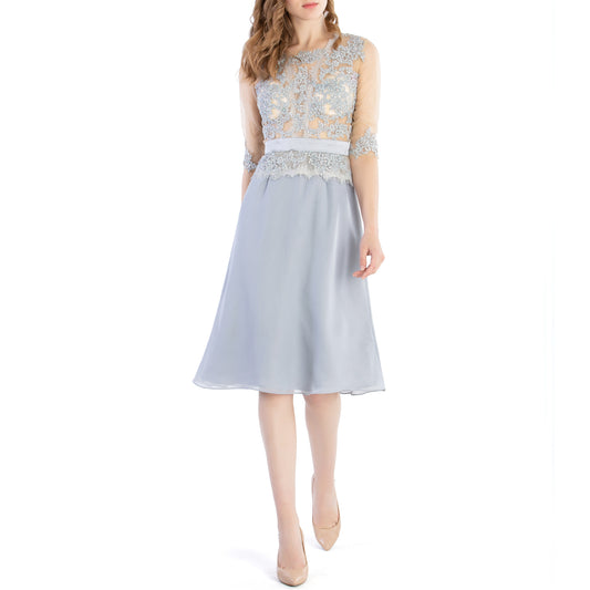 MACloth Women O Neck Beaded Lace Short Half Sleeves Mother of the Bride Dresses Wedding Bridal Party