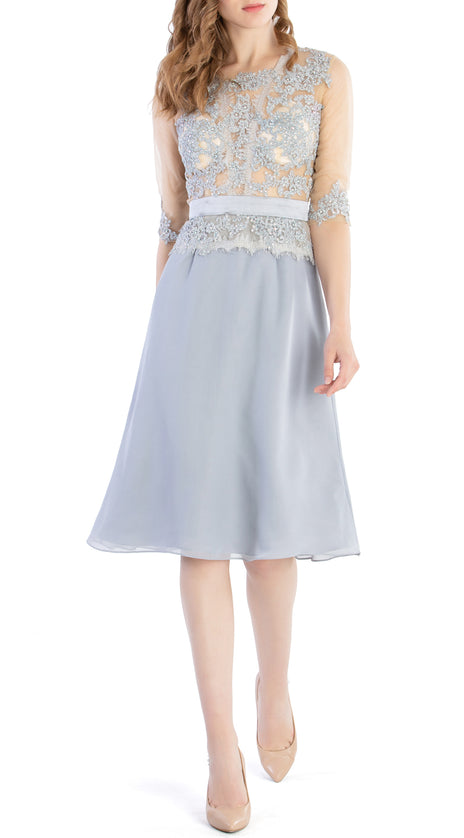 MACloth Women O Neck Beaded Lace Short Half Sleeves Mother of the Bride Dresses Wedding Bridal Party