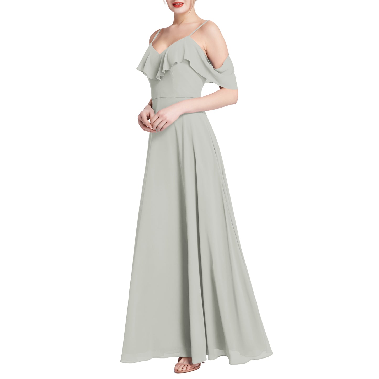 MACloth Women V Neck Cold Shoulder Long Maxi Wedding Party Bridesmaid Dresses
