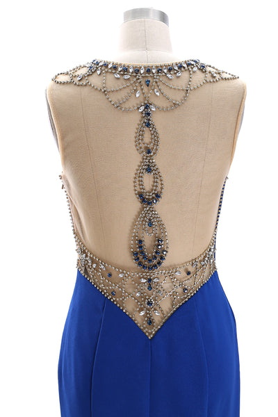 MACloth Women Mermaid Beaded Crepe Evening Gown 2020 Long Prom Party Dresses