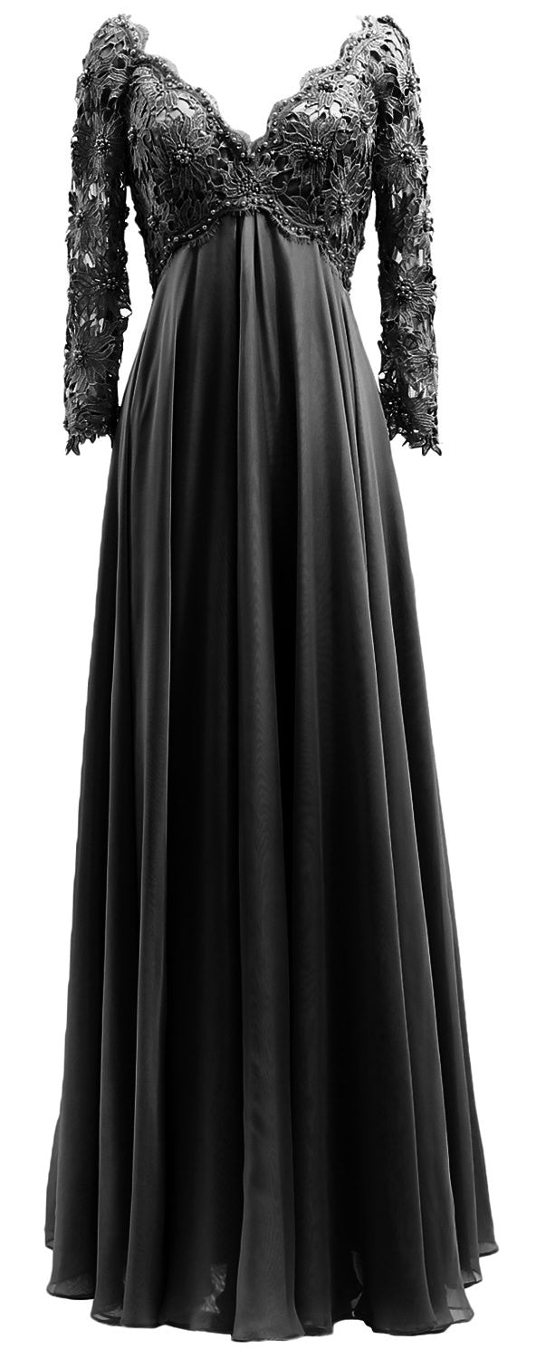 MACloth Damen Abendkleid für die Brautmutter, V-Ausschnitt, Spitze, lange Ärmel