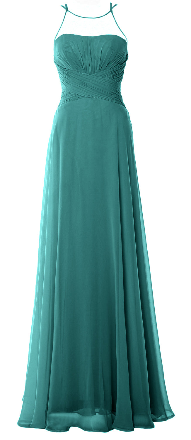 MACloth Damen Neckholder Langes Brautjungfernkleid Chiffon Schlichtes Ballkleid Formales Kleid