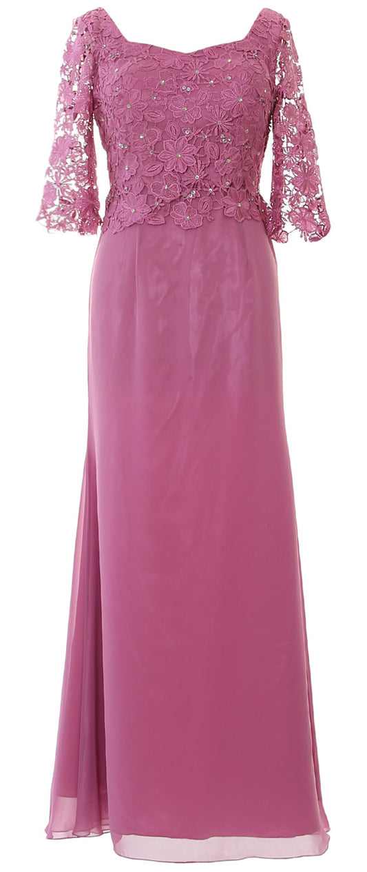 MACloth Women Mother of Bride Dresses Half Sleeves Lace Formal Evening Gown
