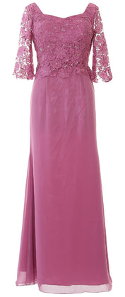 MACloth Women Mother of Bride Dresses Half Sleeves Lace Formal Evening Gown