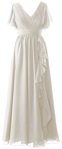 MACloth Mother of the Bride Dresses with Sleeves V Neck Long Wedding Formal Gown