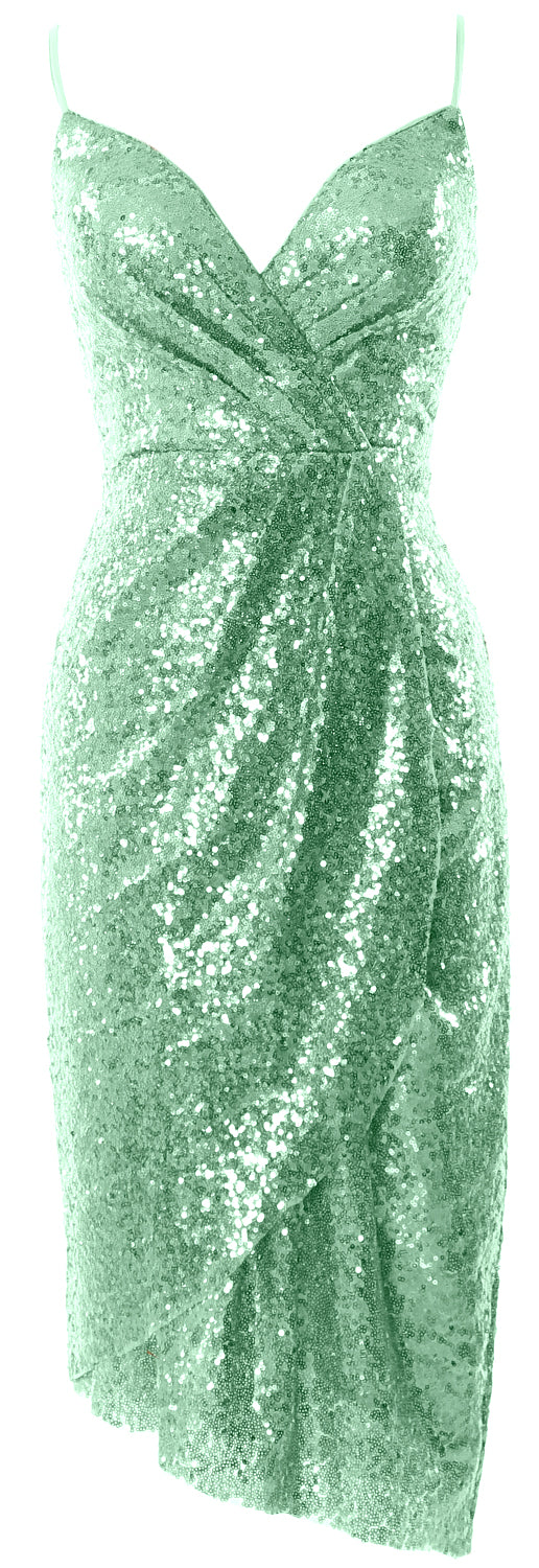 MACloth Vestidos de dama de honor midi para mujer, con lentejuelas y escote en V, vestido formal para fiesta de boda