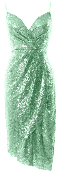 MACloth Women Midi Bridesmaid Dresses Sequin V Neck Wedding Party Formal Gown