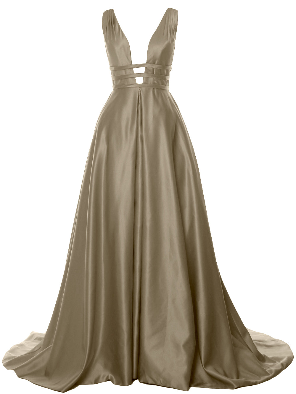 MACloth Damen Ballkleid mit tiefem V-Ausschnitt, Satin, ärmellos, formelle Abendkleider