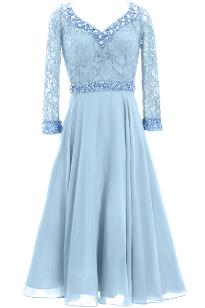 MACloth Women 3/4 Sleeve Lace Wedding Tea Length Mother of Bride Dresses Midi