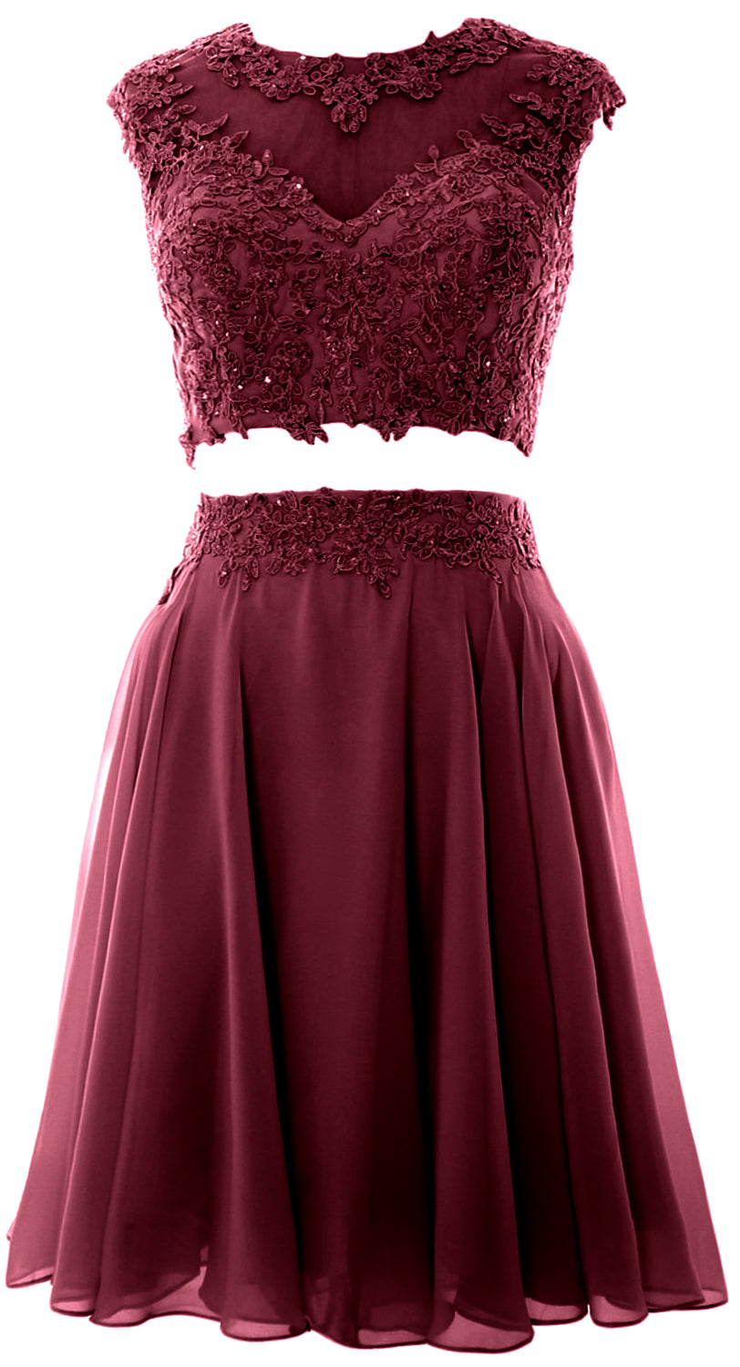 Vestido de fiesta de boda de encaje de 2 piezas estilo vintage para mujer de MACloth