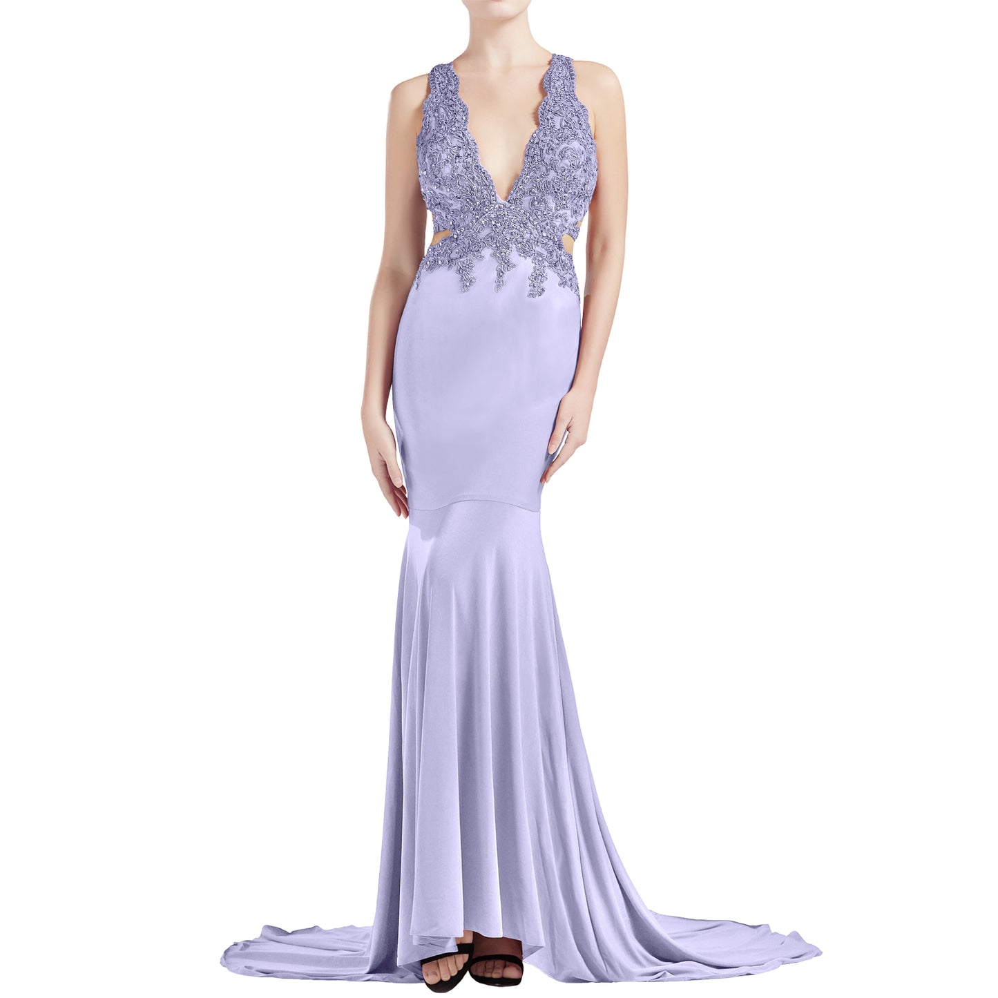 MACloth Damen Meerjungfrau V-Ausschnitt Spitze Langes Ballkleid Formales Abendkleid
