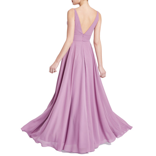 MACloth Women Plunge V Neck Long Elegant Wedding Party Bridesmaid Dresses