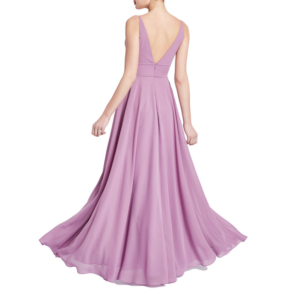 MACloth Women Plunge V Neck Long Elegant Wedding Party Bridesmaid Dresses