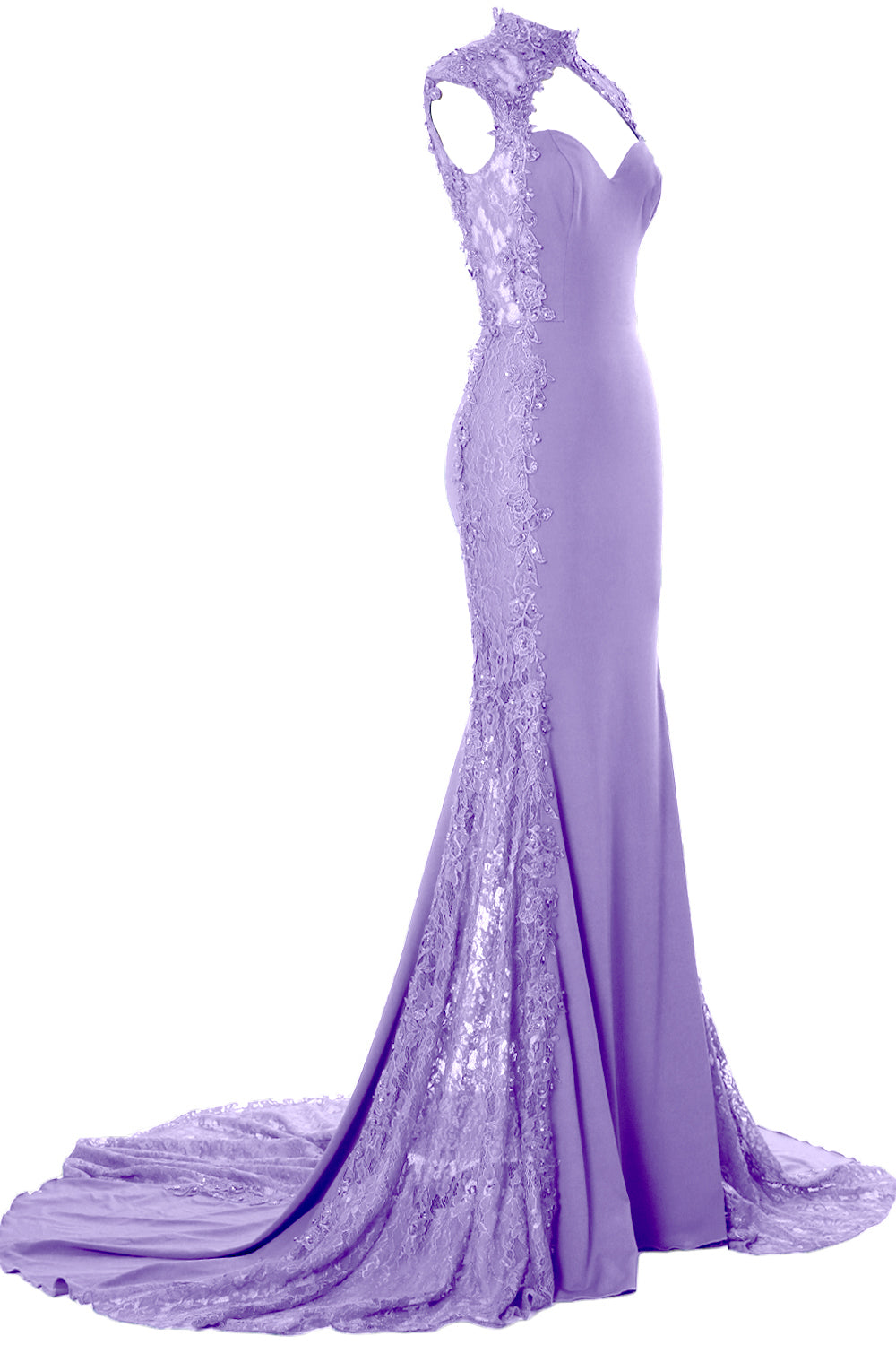 MACloth Women Prom Dresses Mermaid High Neck Sleeveless Lace Formal Evening Gown