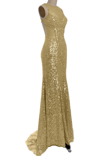 MACloth Gorgeous Mermaid Cut Out Sequin Long Prom Party Dress Evening Gown