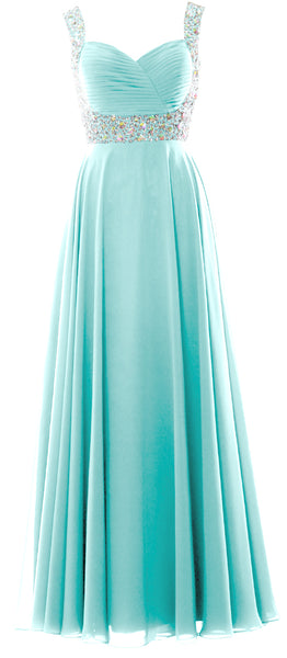 MACloth Women Straps Crystal Chiffon Long Prom Wedding Party Dress Evening Gown
