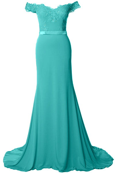 MACloth Women Prom Dresses Mermaid Off the Shoulder Lace Formal Evening Gown