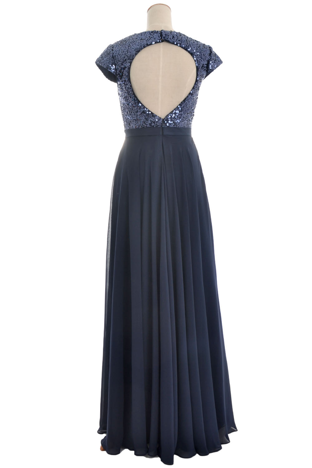 MACloth Vestido largo de dama de honor con lentejuelas y mangas cortas para mujer, vestido formal para fiesta de boda