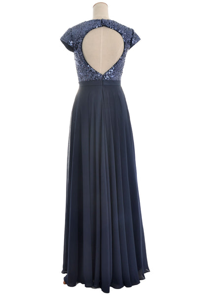 MACloth Women Cap Sleeve Sequin Long Birdesmaid Dress Wedding Party Formal Gown