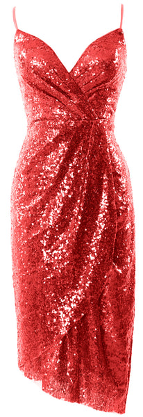 MACloth Women Midi Bridesmaid Dresses Sequin V Neck Wedding Party Formal Gown