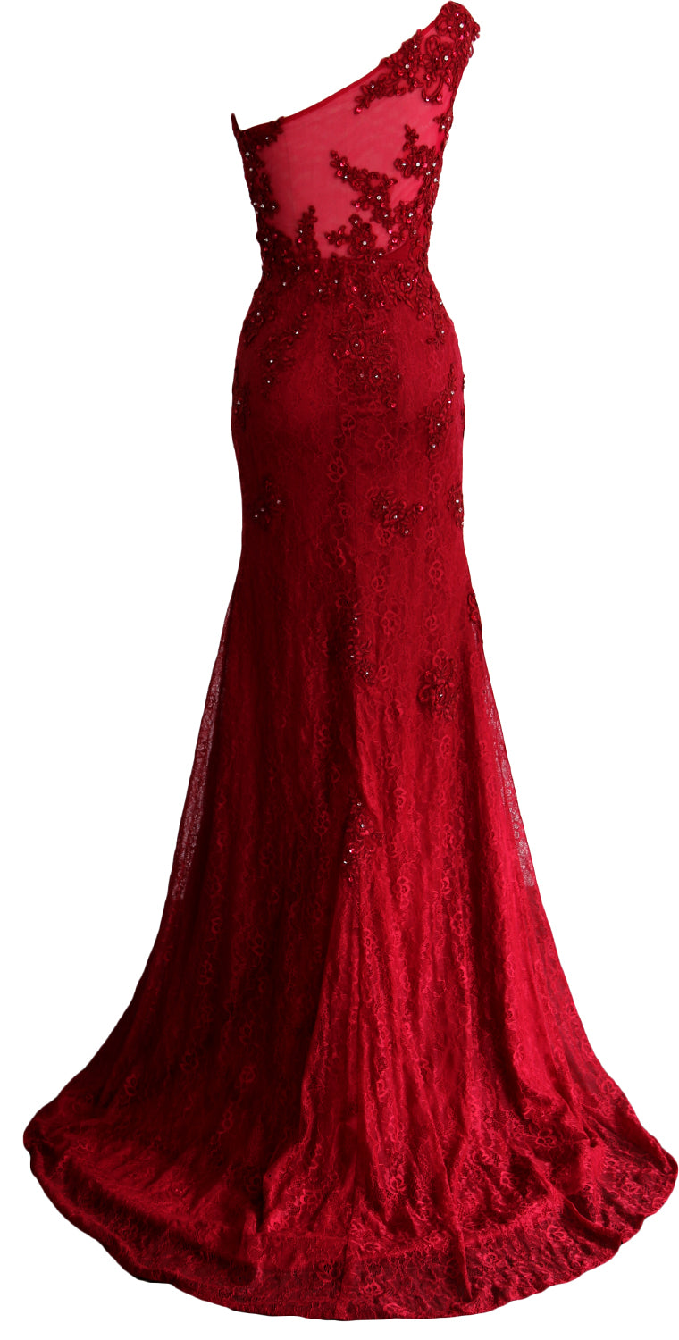 MACloth Women Prom Dresses Mermaid One Shoulder Long Lace Maxi Wedding Gown Long