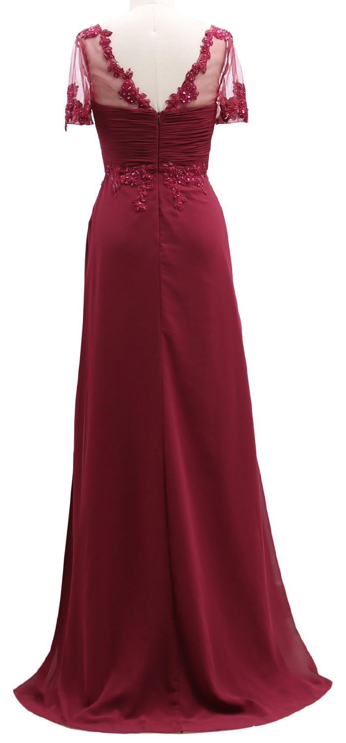MACloth Damen Kurze Ärmel Spitze Formelles Abendkleid Maxikleid für die Brautmutter