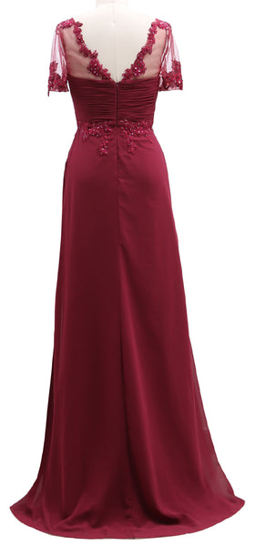 MACloth Women Short Sleeves Lace Formal Evening Gown Maxi Mother of Bride Dress