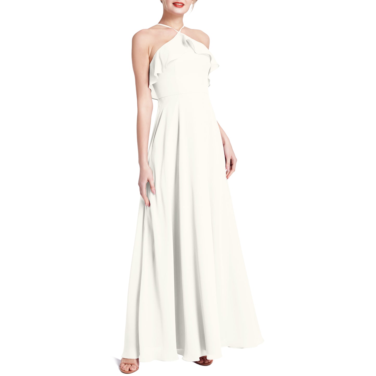 MACloth Women Ruffle Overlay Maxi Wedding Party Bridesmaid Dresses Evening Gown